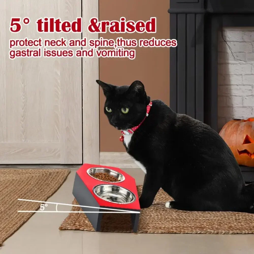 {NEW} Gothic Cat Food Bowls 5° Raised Elevated Wooden Coffin Cat Bowl